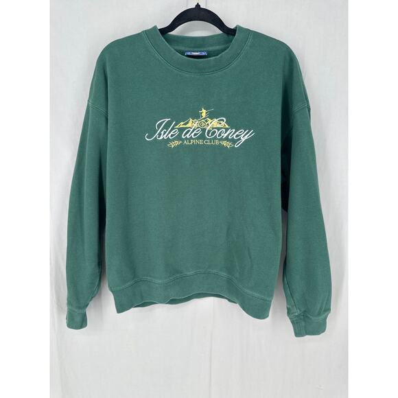 Coney Island Picnic Sweatshirt Womens Medium Green Alpine Ski Pullover Graphic - Picture 1 of 7